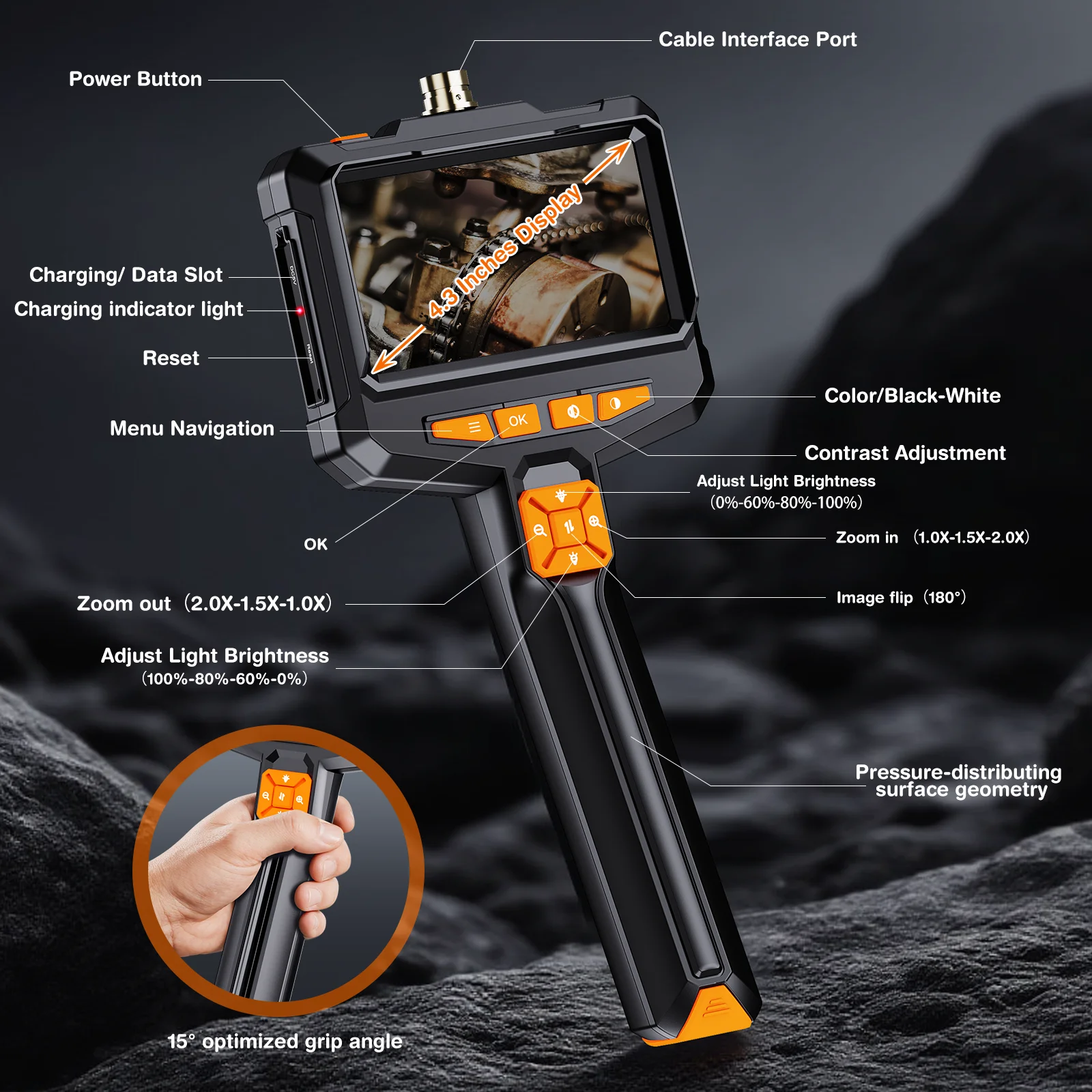 Endoscope Camera with Light Handheld Borescope with 4.3