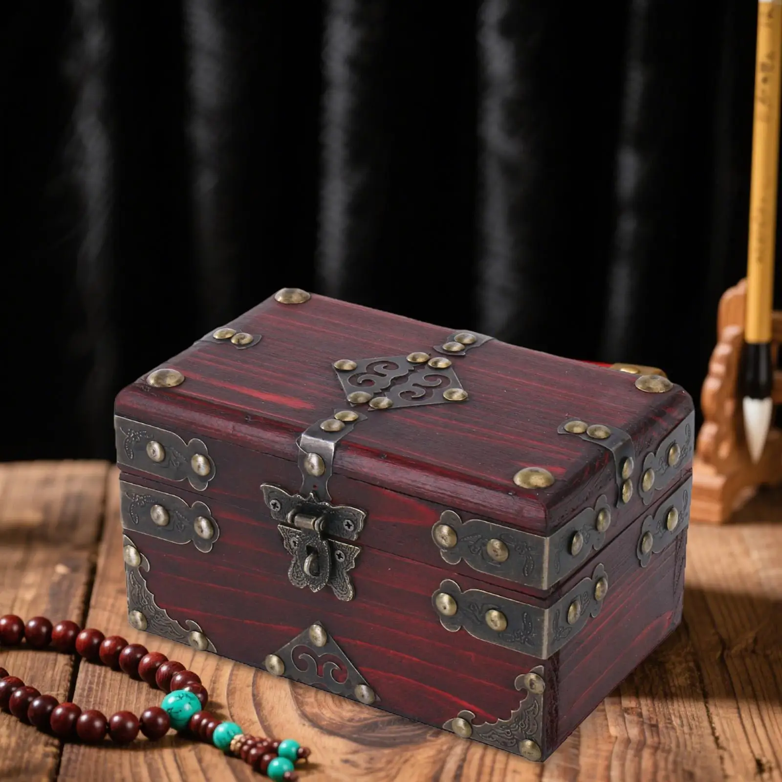 

Деревянный сундук с сокровищами, декор ручной работы, центральная часть стола, коллекционная в деревенском стиле