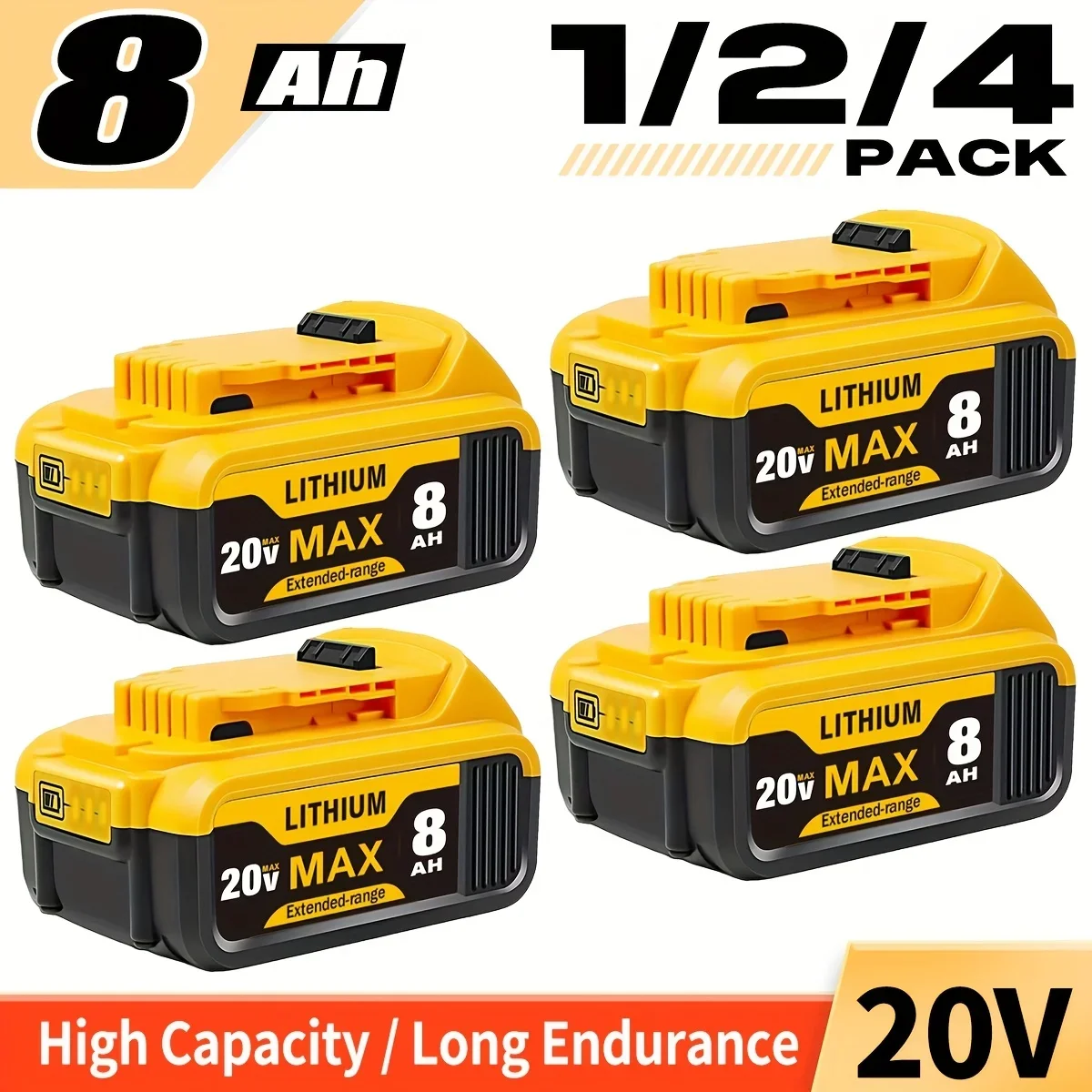 Batterie de remplacement au lithium 20V 8000mAh pour Dewalt DCB184 DCB200 DCB182 DCB180 DCB181 DCB182 DCB201 DCB206
