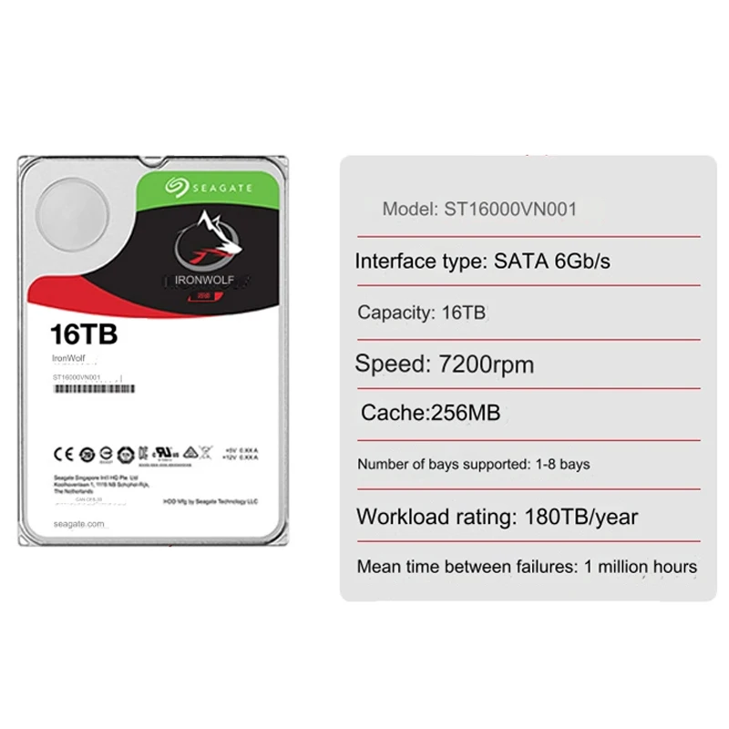 Imagem -03 - Seagate Ironwolf Nas 16tb 35 Sata gb s 7.2k Hdd St16000vn001 re Novo