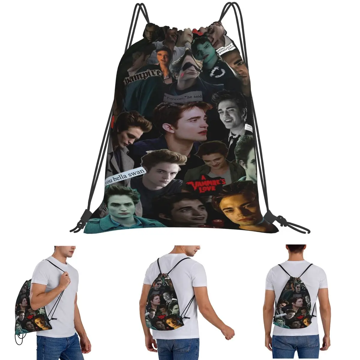 Edward Cullen Twilight Backpacks Multi-function Drawstring Bundle Pocket Sports Bag Book Bags for Travel Students