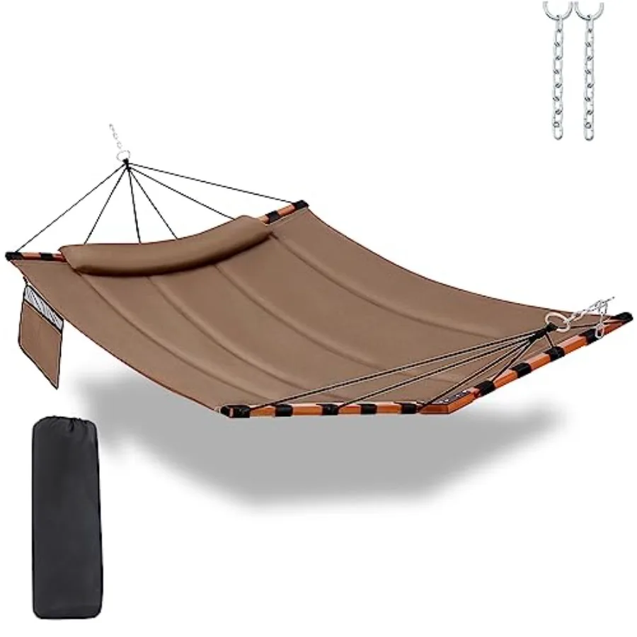 

Outdoor 12ft 2-Person Hammock with 450LB Capacity, Natural Hardwood V-Shaped Spreader Bar Durable Nylon Rope, Beige