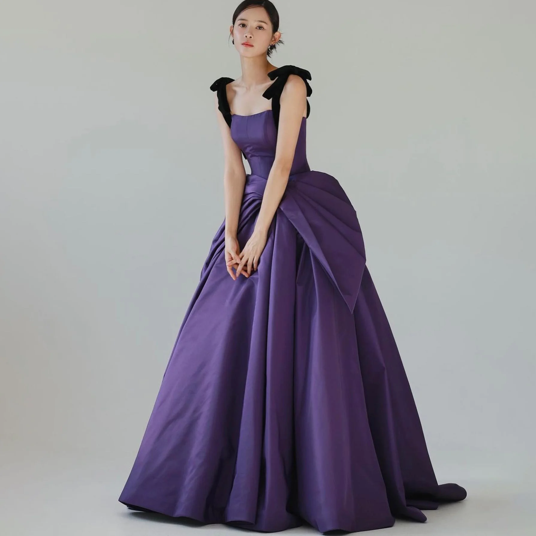 GIOIO Square Collar Korea Garden Evening Dresses Pleat Sleeveless Formal 프롬드레스 Floor Length Elegant Prom Gowns Party Women Bride