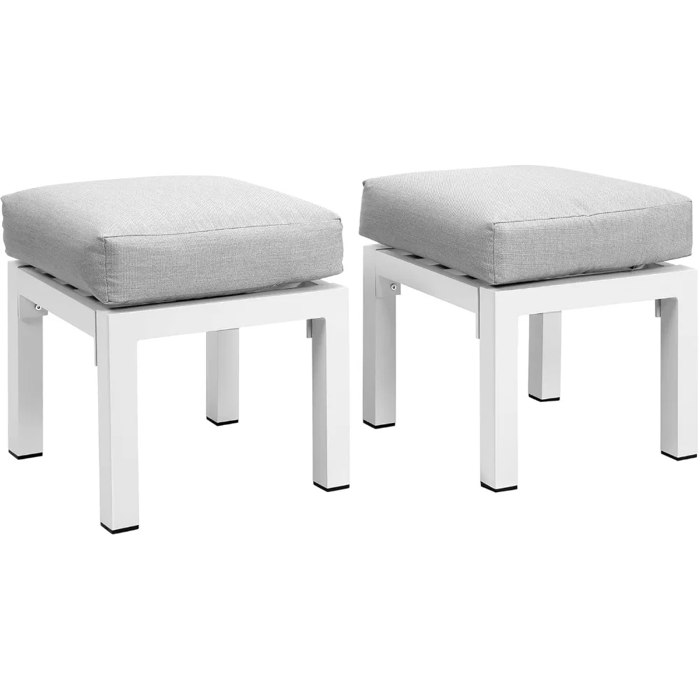 

Набор из 2 пуфика для уличного патио, алюминиевые уличные табуретки для ног с подушками, небольшая мебель для сиденья для балкона, заднего двора, крыльца,