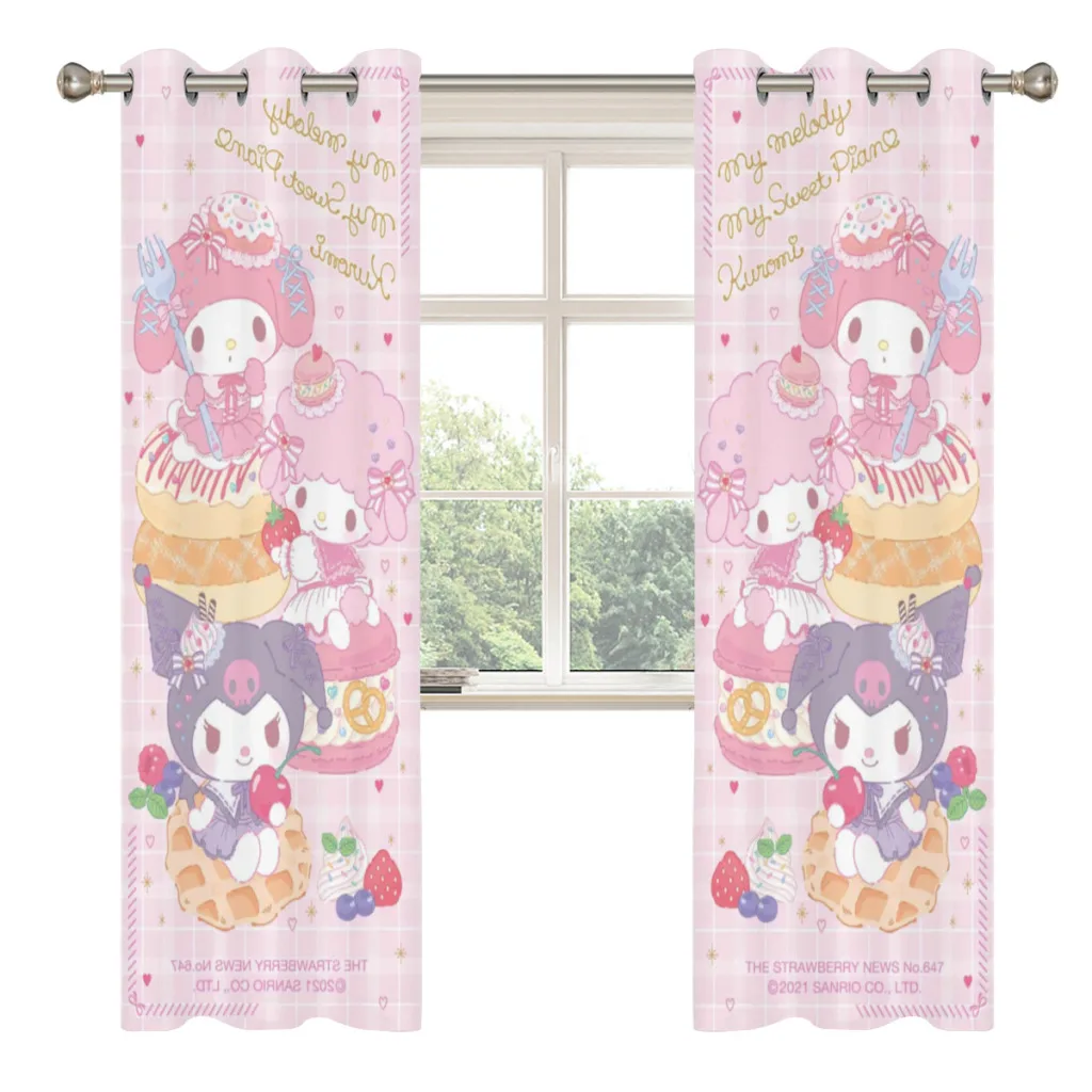 Cute Anime Sanrio Hello Kitty Kawaii Window Curtains  for Living Room Bedrooms 2 pieces Aesthetic Room Decoration