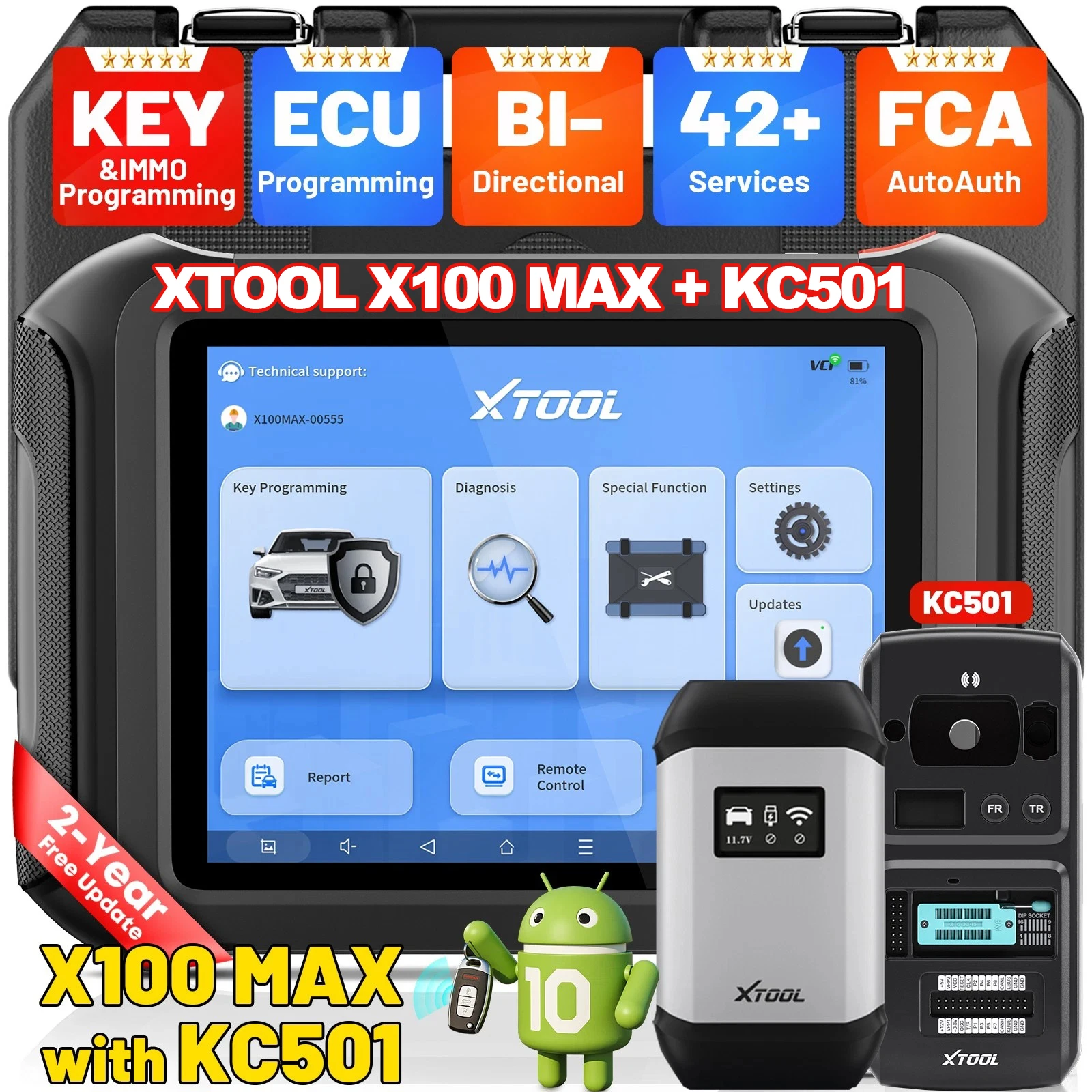 Диагностический сканер XTOOL X100MAX для программирования ключей, диагностики всех систем, кодирования ЭБУ и OBD2 со 42+ функциями сброса при полной утере ключей, со склада в США