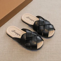 Pantofole da spiaggia per bambini scarpe intrecciate con punta aperta 26-36 cursori da ragazza Casual Morden nero bianco sandali piatti per bambini