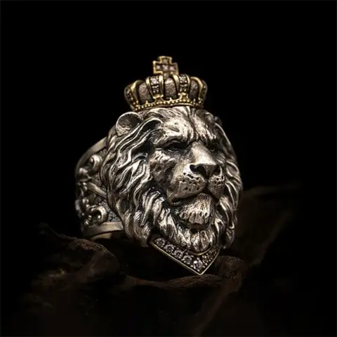 Bully Vintage Crown Lion Head Men's Ring Delicate Fashion Creative Niche Light Luxury Punk Hip Hop Rock Street Party GiftJewelry