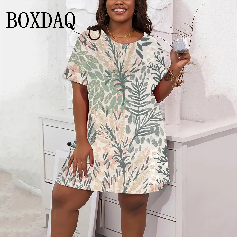 Elegante Jurk Met Bloemenprint Dames Jurk Met Korte Mouwen 2024 Nieuwe Zomer Casual Losse Vintage Plus Size Mini Jurk 9xl