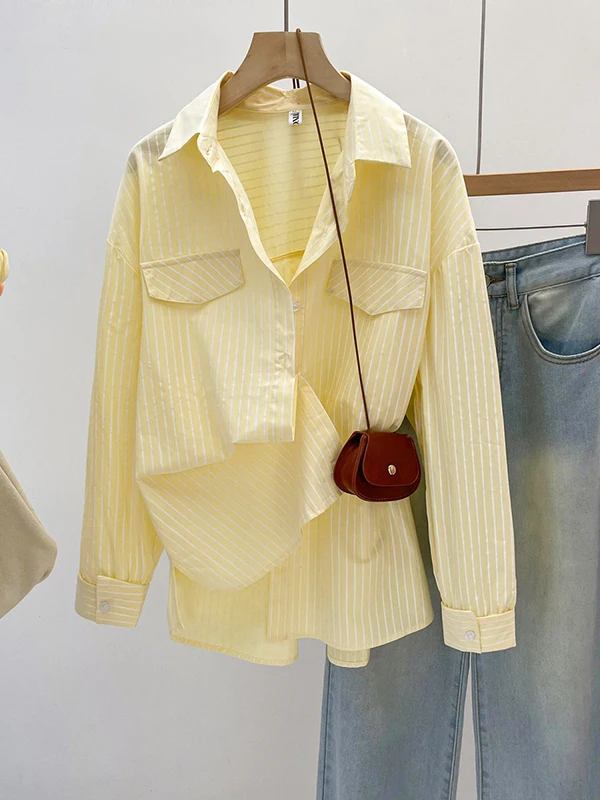 

Повседневная свободная женская одежда с эффектом похудения в полоску irt Jaet Tagl, весенне-осенняя новая удобная верхняя одежда