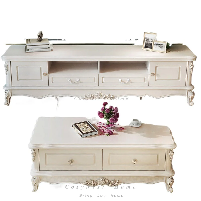 For TV Cabinet Coffee Table Combination Set Living Room Furniture Korean Pastoral Solid Wood Modern Simple TV Cabinet 1.8