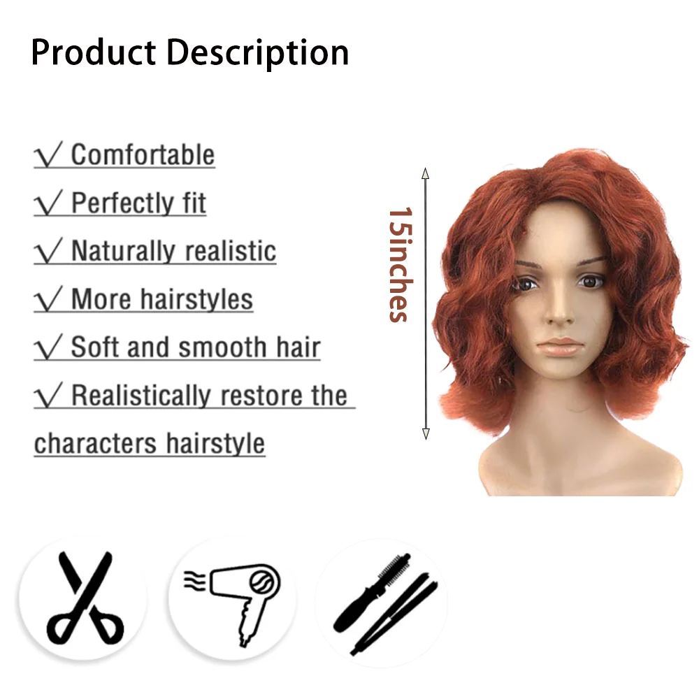 Peluca de pelo rizado corto sintético para mujer, estilo viuda negra, 15 pulgadas, color Burdeos, Natural, resistente al calor, adecuada para fiesta diaria