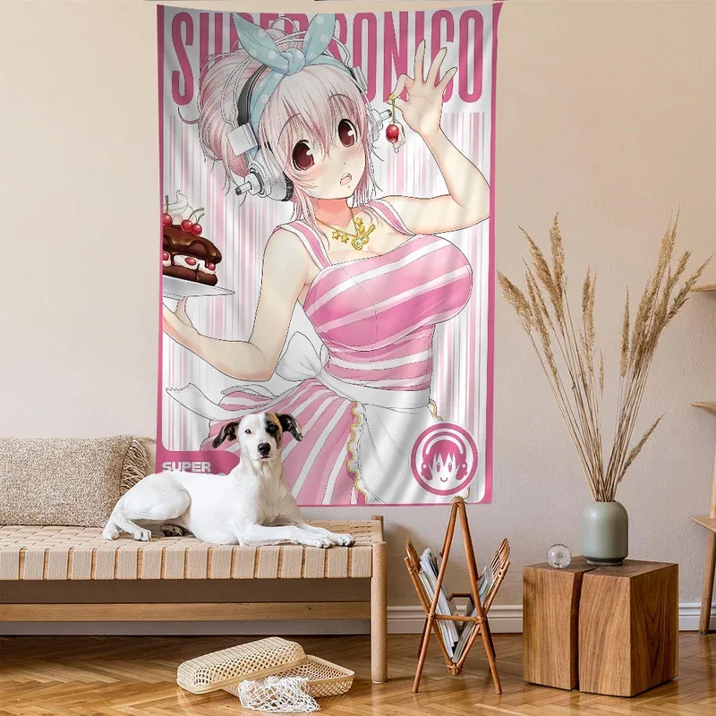 Tapiz VIKAMA Super Sonico, Tapiz de Pared con Diseño de Anime y Manga Japonés, Decoración de Pared para Sala de Juegos, Dormitorio y Hogar