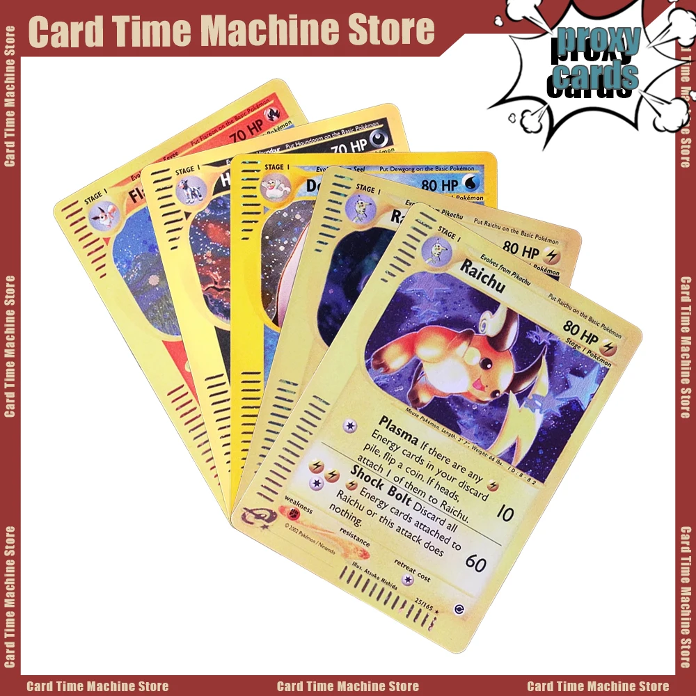 Proxy Cards For Entertainment Games PKM Houndoom Raichu Poliwrath Flareon Kabutops Dewgong Electrode Card Collection Toys Gift