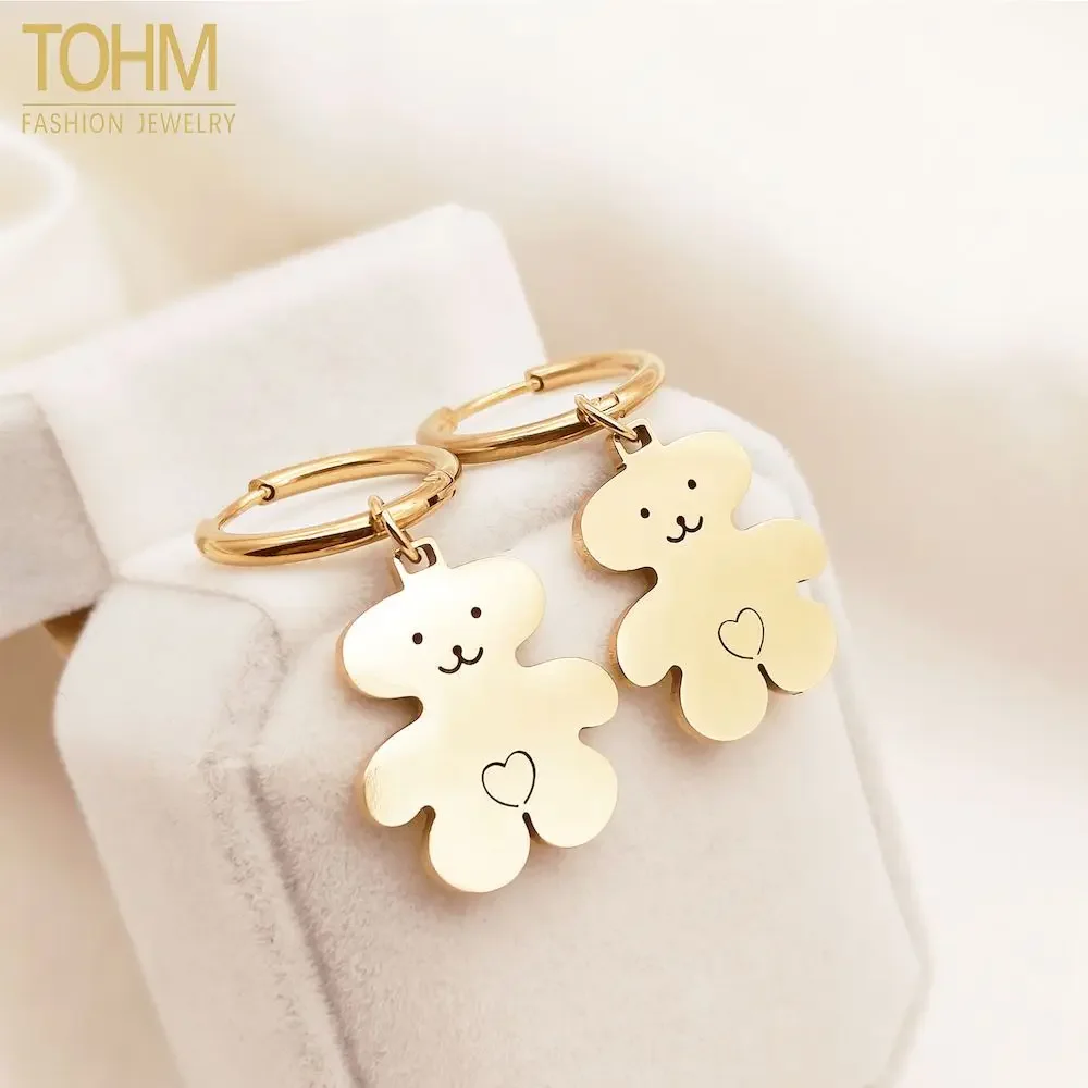 

TOHM Cute Bear Stainless Steel Earrings Animal Matching Pendants Jewelry Birthday Gift Drop Earring