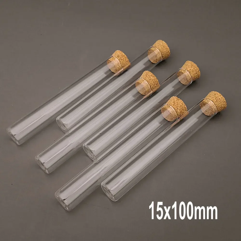 20pcs/lot Diameter 12mm 13mm 15mm 18mm Transparent Lab Glass Test Tube with Cork Stoppers Flat Bottom Vial Container