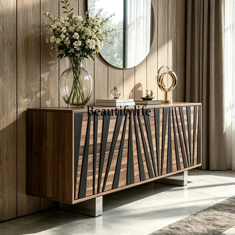 Medieval style solid wood carving dining side cabinet entrance foyer entrance cabinet light luxury design sense