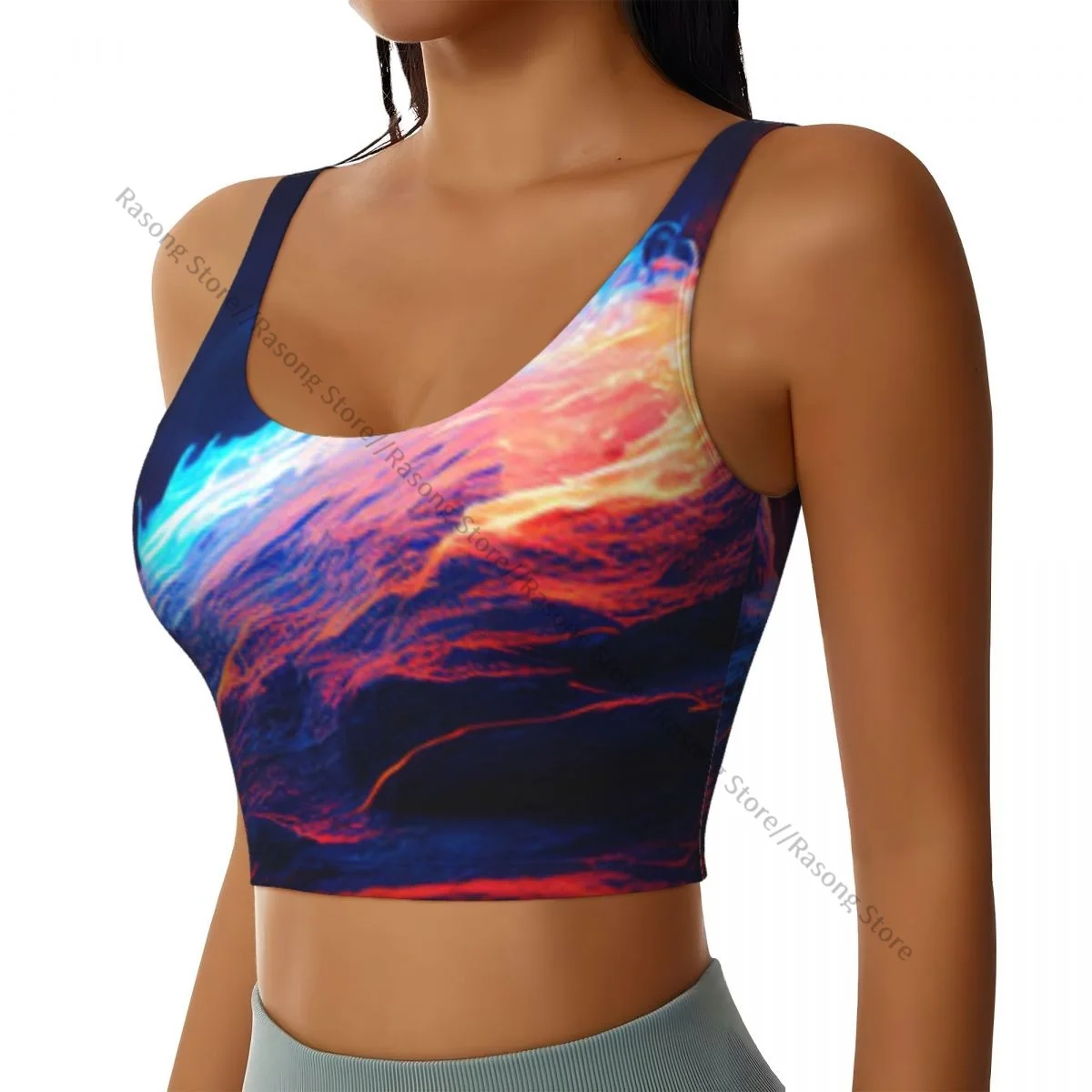 Yoga Vest Women Gym Sports Crop Tops Depicting Flames And Ice Streetwear Workout Breathable Tank Top Female