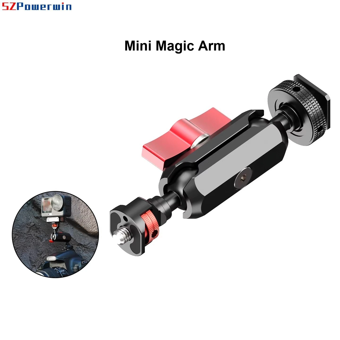 

17mm Ball Head Mini Magic Arm with Arri Locating Pin & Cold Shoe to 1/4" – Pea Clamp for Insta360 DSLR Vlogging Rig