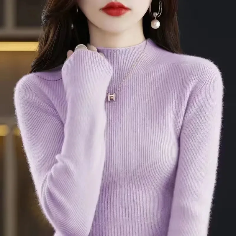 Pull à col roulé à manches longues pour femmes, pull élastique mince, pull basique coréen, tricots solides, pas cher, automne, 2023