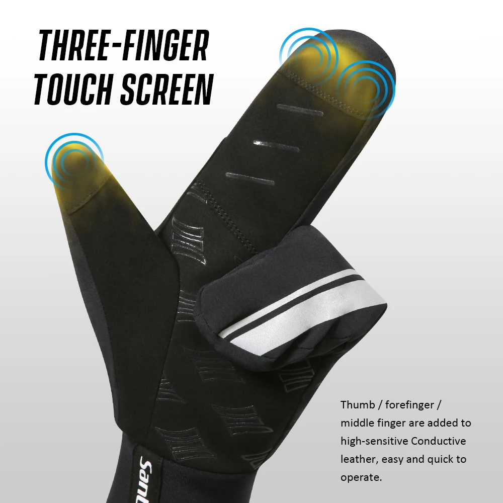 Santic Unisex Winter Cycling Gloves Outdoor Three-Finger Touch Screen Non-slip Sport Gloves Reflective Themal Fleece Biker Glove