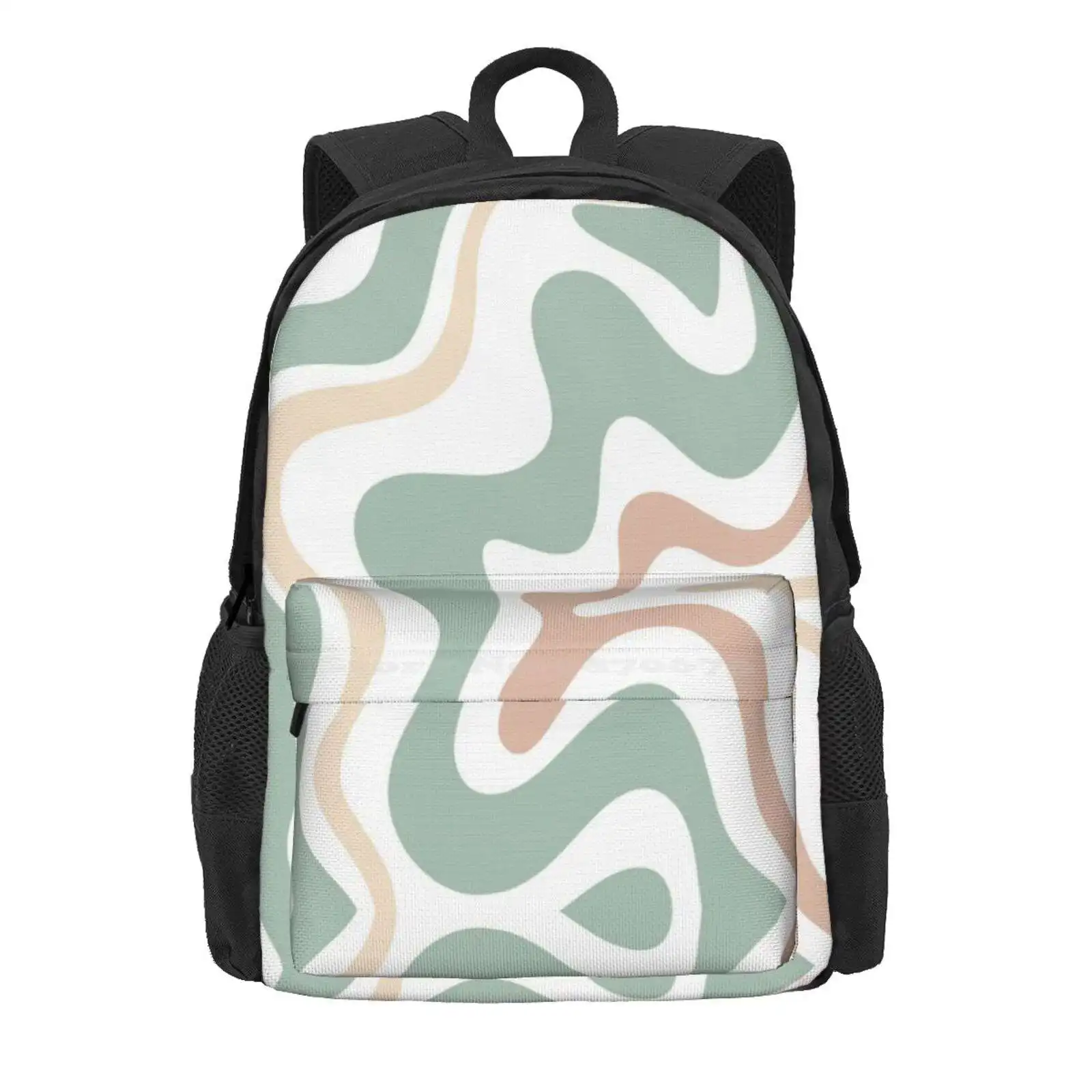 Liquid Swirl Retro Abstract In Light Sage Celadon Green, Light Blush, Cream, And White Hot Sale Schoolbag Backpack Fashion Bags