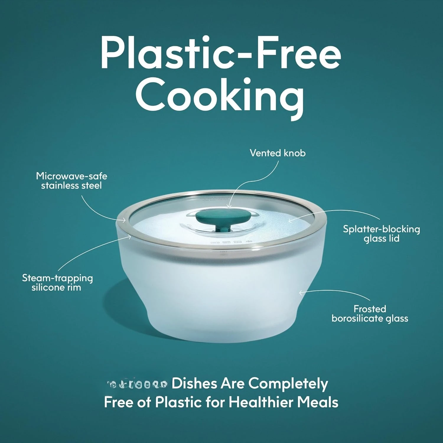 Cookware Plastic-Free Microwave Dish, 2-Piece Large Shallow Glass Storage Container with Lid for Steaming, Roasting, Serving &