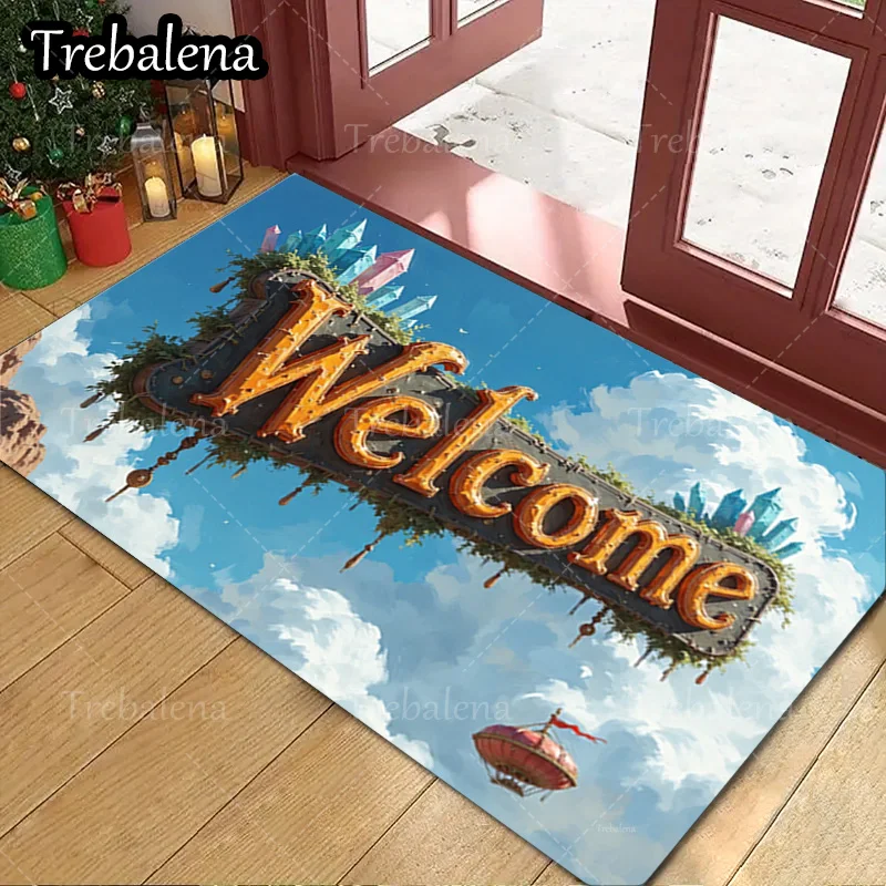 

1pc Welcome Door Mat Welcome Sign Sky City Doormat Home Decor Floor Mat Entrance Rug