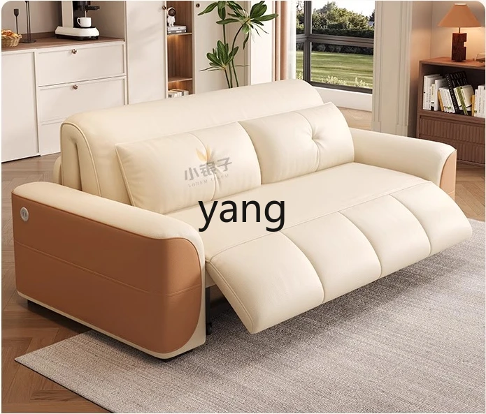 LTT sofá-cama elétrico de couro com controle remoto inteligente dobrável de dupla finalidade creme vento pequeno apartamento sala de estar estudo