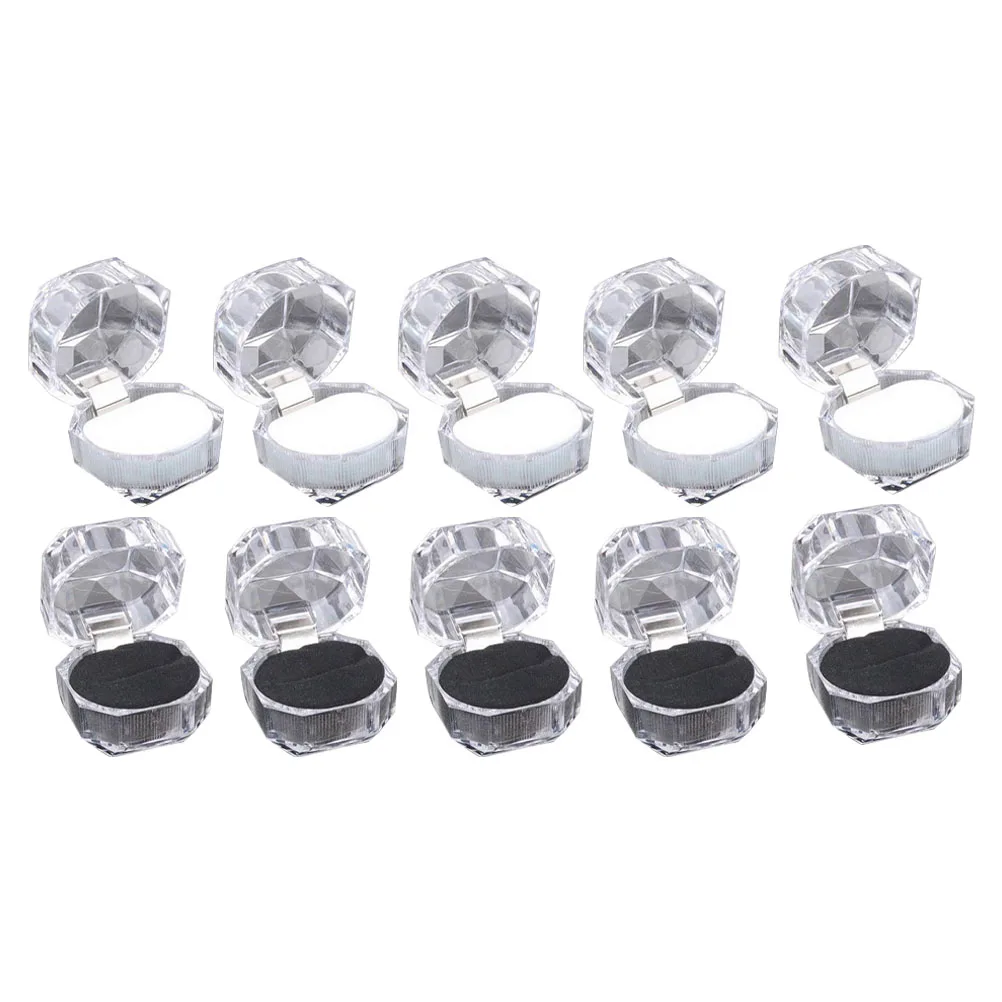 

10 Pcs Crystal Jewelry Box Transparent Ring Case Wedding Party Proposal Sponge Storage Bride Gifts Fiance Gifts For Her Portable