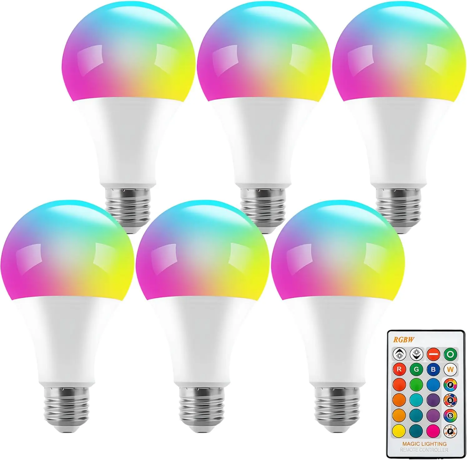 

1/2/4/6PCS E27 5w Ajustable Color-changing RGBW LED Bulb Lamp with 24-key Remote Control Memory Function for Home Party Bars