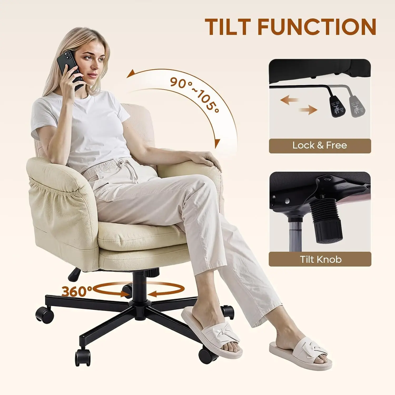 Wide Vanity Chair Flip-Up Arms Criss Cross Legs Comfy Padded Seat Bedroom Makeup Dressing, Customized