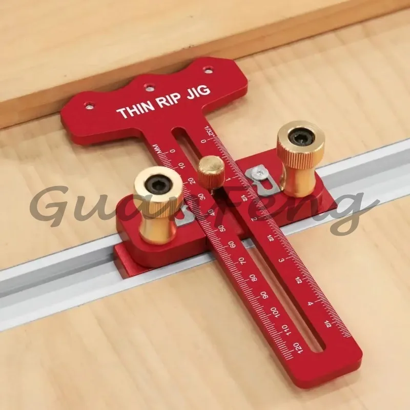 3‑Pulleys Thin Rip Table‑Saw Jig, Woodworking Thin‑Strip Cutting Guide, Compatible with 19# 30# T‑Slot & 3/8in × 3/4in U‑Slot
