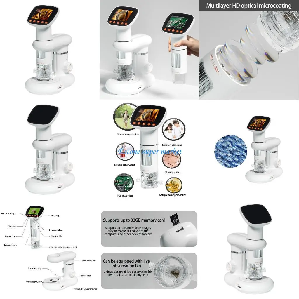 090B Microscopio LCD per studente Lente d'ingrandimento per microscopio educativo per bambini scolastici per l'osservazione