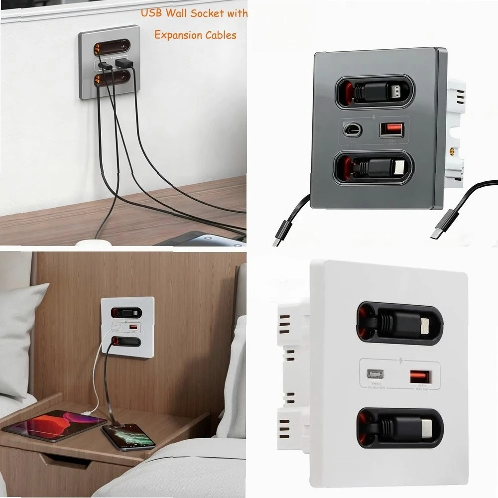 

Умная настенная панель 20W с 2 портами USB для быстрой зарядки, розеткой 16А, вилкой EU для дома, офиса, кухни