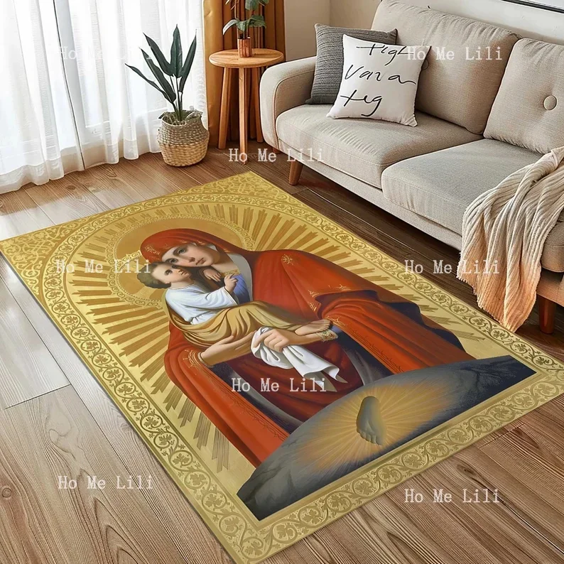 Jesus Mary Rug Holy Mother Son Mat Holy Mother Mary Jesus Theme Decor Rug Christian Catholic Art Religious Cultural Carpet