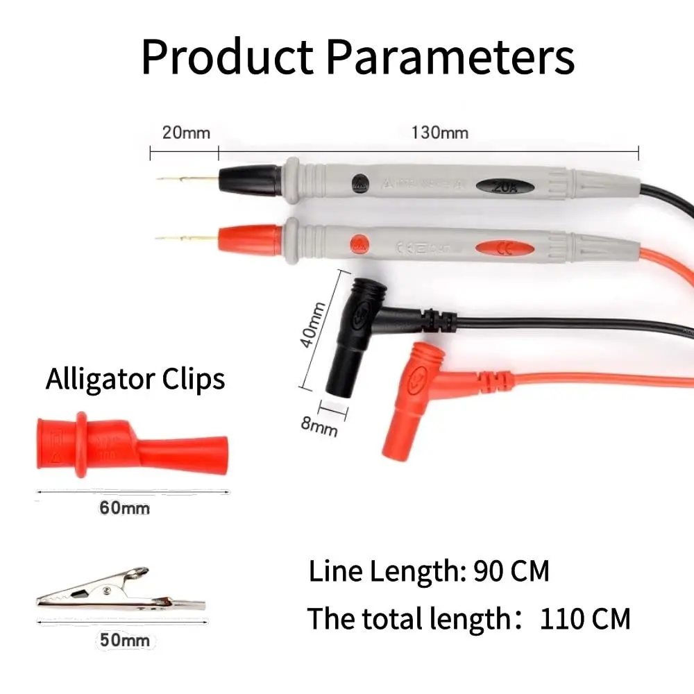 Multimeter Test Leads Kit Banana Plug with Push On Alligator Clips Precision Sharp Probes 1000V 20A Digital Electrical Test Prob