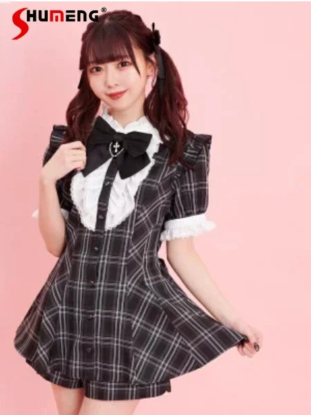 

Women's Clothes 2023 New Autumn Suit Fashion Single-Breasted Sweet Short Sleeve High Waist A- line Skirt Two Pieces Suit