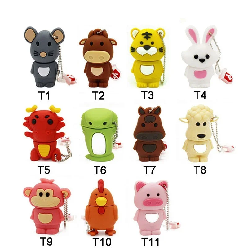 Fashion Chinese Zodiac USB Flash Drive Animal Green Snake Chicken Rabbit Horse Monkey Pen Drive Birthday Gift Memory Stick 64GB