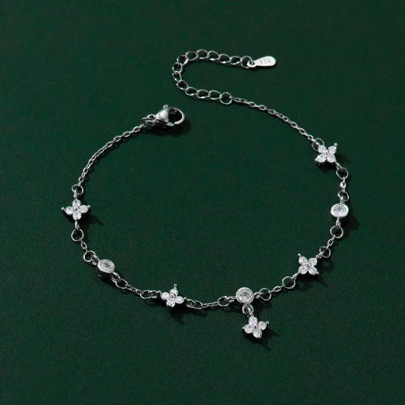 ANENJERY Delicate Zircon Four Leaf Grass Bracelets For Women Chain Bracelet Wedding Desgin Party Jewelry Gifts
