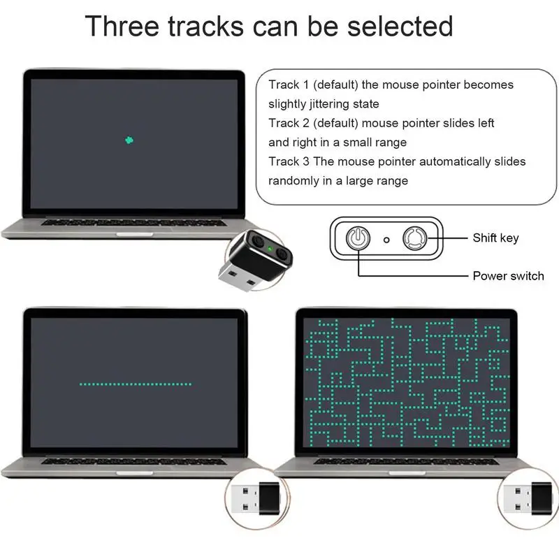 محرك ماوس Jiggler محرك ماوس غير قابل للاكتشاف مع أزرار، جهاز اهتزاز الماوس ثنائي الوضع بدون سائق، توصيل وتشغيل يبقي الكمبيوتر مستيقظًا