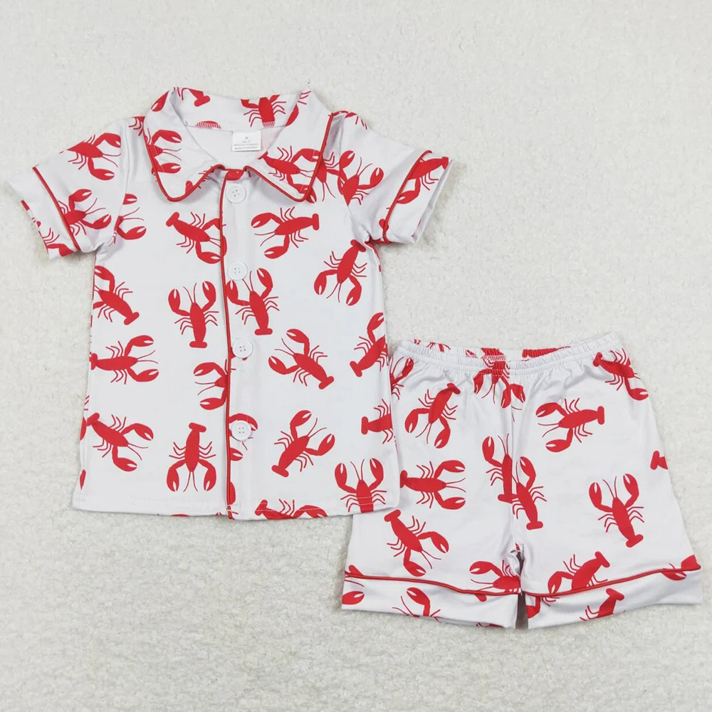 Boutique Baby Kids Pajamas Crawfish Lobster Print Cute Girls Pajamas Short Sleeve Shorts Boys Sleepwear Sets Spring Boys Pajamas