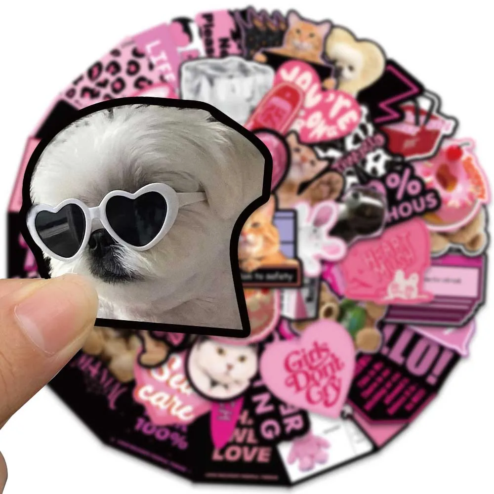 55/110PCS Pink Cool Girls Gothic 3D Ins Vinyl Stickers Decals for Water Bottle Laptop Skateboard Scrapbook Luggage Kids Toy