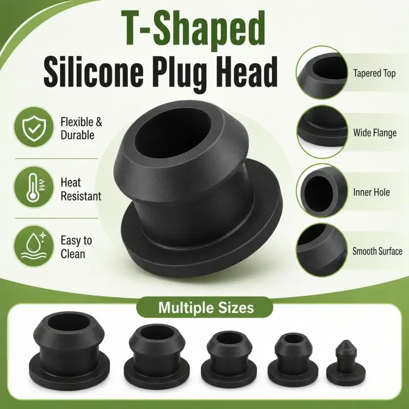 20/10/5Pcs Black Conical Snap-on Silicone Rubber T Type Plug 2.5-15mm Blanking End Caps Tube Inserts Bung Proof High Temperature
