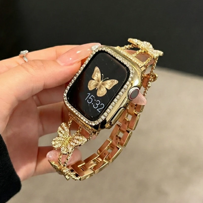 Schmuckarmband für Apple Watch 49mm 40 44 42 46 41 45 38mm Schmetterlings-Diamant-Armband IWatch Serie 12 11 10 9 8 7 6 5 4 SE