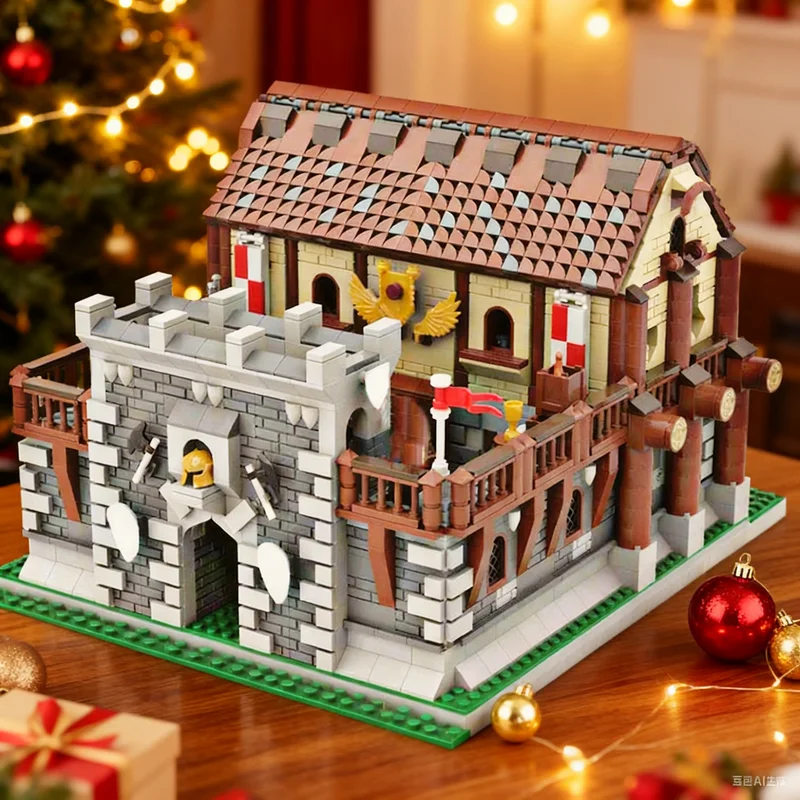 2491pcs MOC Castle Barrack Model Christmas Gift DIY Assembly Set Office Desk Ornament And Creative Tabletop Art