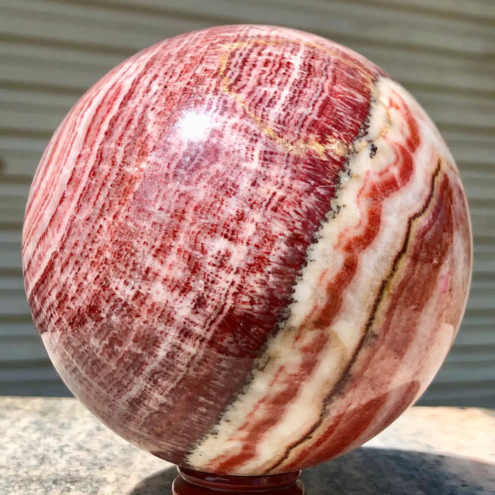 Natural Rhodochrosite Pork Stone Sphere Quartz Crystal Ball Healing Reiki