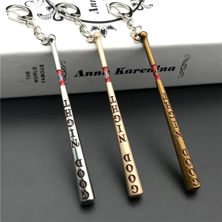 DC Anime Figure Suicide Squad Harley Quinn Baseball Bat Metal Keychain Bag Key Ring Pendant Accessory Kids Toys Birthday Gifts