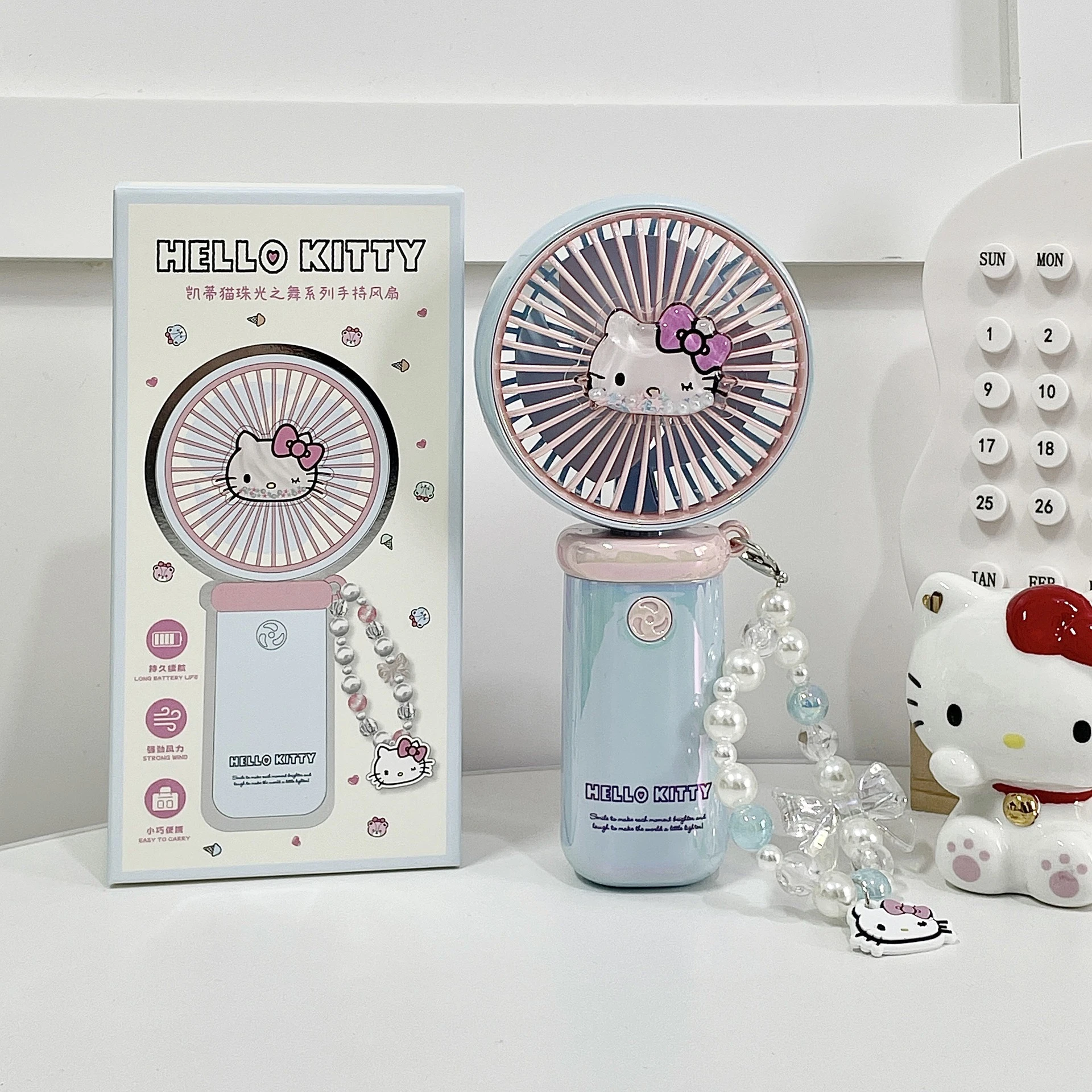 Mini ventilador portátil Hello Kitty, portátil y de escritorio 2 en 1, ventilador personal silencioso recargable, bonito regalo para niñas y mujeres
