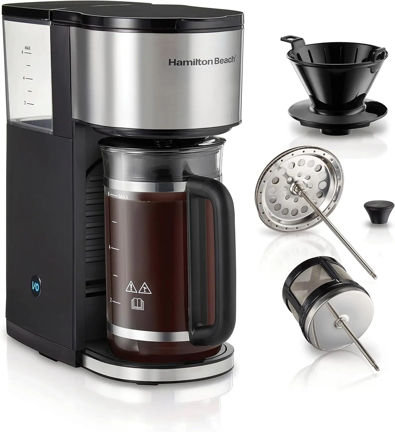 

7-in-1 Compact Coffee Maker with 6 Cup Carafe, Drip, Single Serve, French Press, Pour Over & Cold Brew